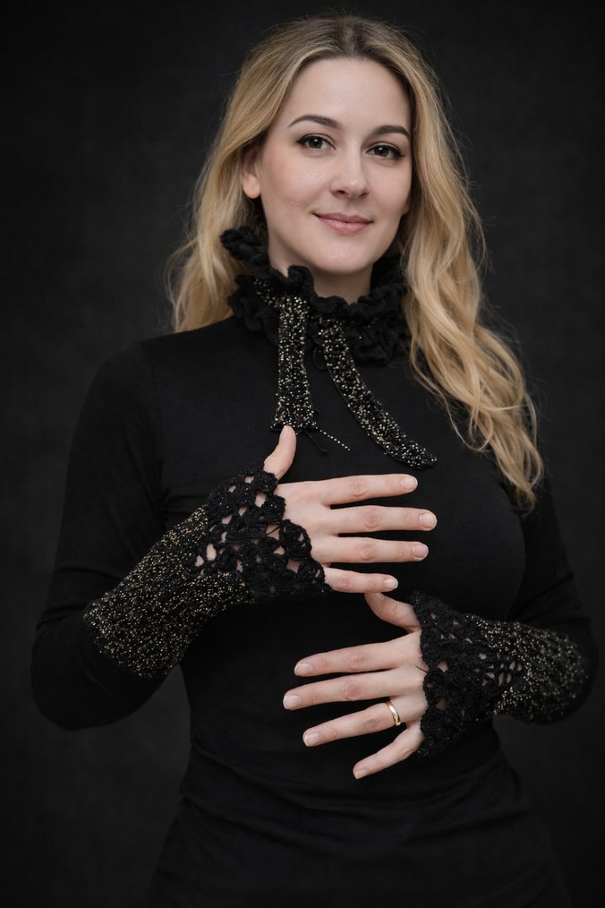 Siyah vintage Örgü Kadın Eldivenleri - Görsel 5