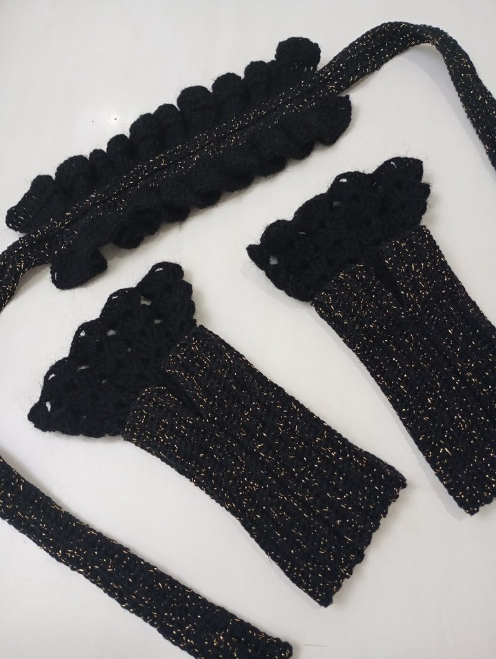 Siyah vintage Örgü Kadın Eldivenleri - Görsel 4