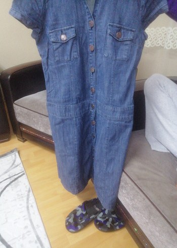 Düğmeli Kısa Kollu Denim elbise - Görsel 2