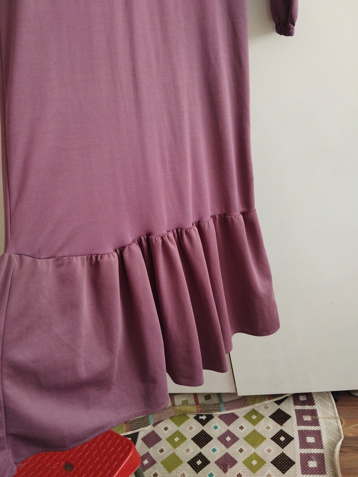 Uzun Mor Kadın Elbise Fırfırlı - Görsel 5