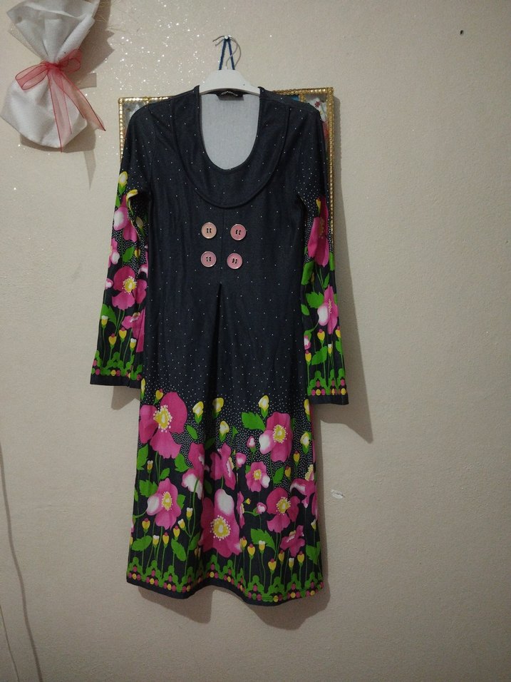 Bohem Uzun Kollu Çiçek Desenli elbise - Görsel 5