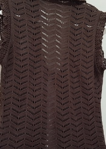Kahverengi Nakışlı Örgü Bohem Yelek - Görsel 5