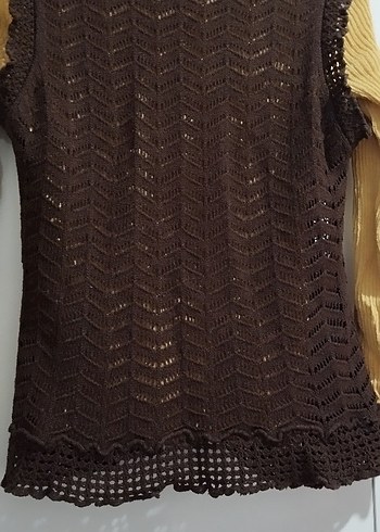 Kahverengi Nakışlı Örgü Bohem Yelek - Görsel 6