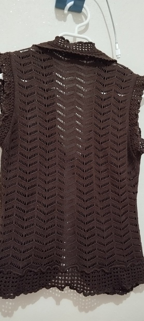 Kahverengi Nakışlı Örgü Bohem Yelek - Görsel 5