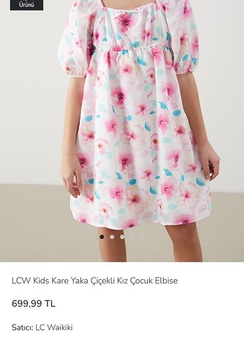 LCW Kids Kare Yaka Çiçekli Kız Çocuk Elbise