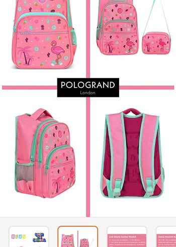 Renkli Pembe Çocuk Okul Çantası ve Beslenme Çantası - Görsel 2