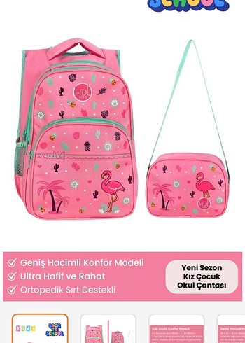 Renkli Pembe Çocuk Okul Çantası ve Beslenme Çantası - Görsel 3