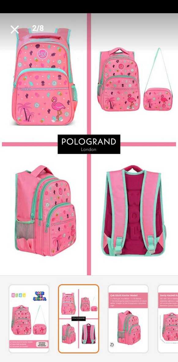 Renkli Pembe Çocuk Okul Çantası ve Beslenme Çantası - Görsel 2