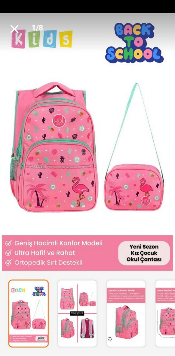Renkli Pembe Çocuk Okul Çantası ve Beslenme Çantası - Görsel 3