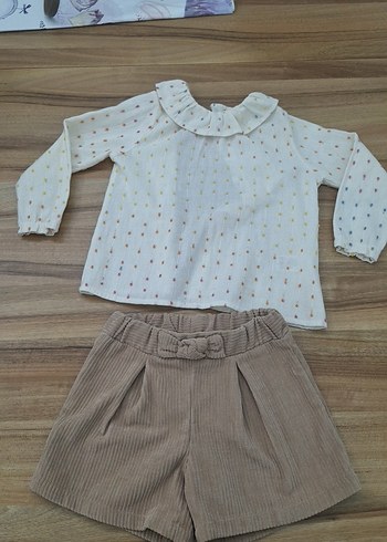 Nakışlı Bej Bebek Kız Takımı Uzun Kollu - Görsel 2