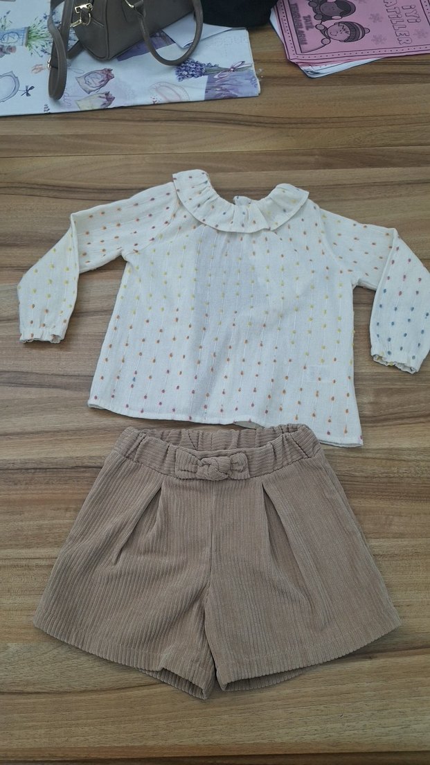 Nakışlı Bej Bebek Kız Takımı Uzun Kollu - Görsel 2