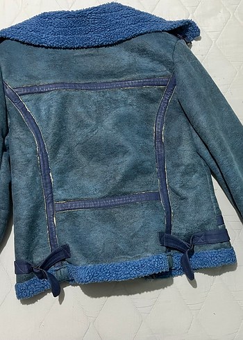 Mavi Süet Kadın Kürklü Ceket - Görsel 2