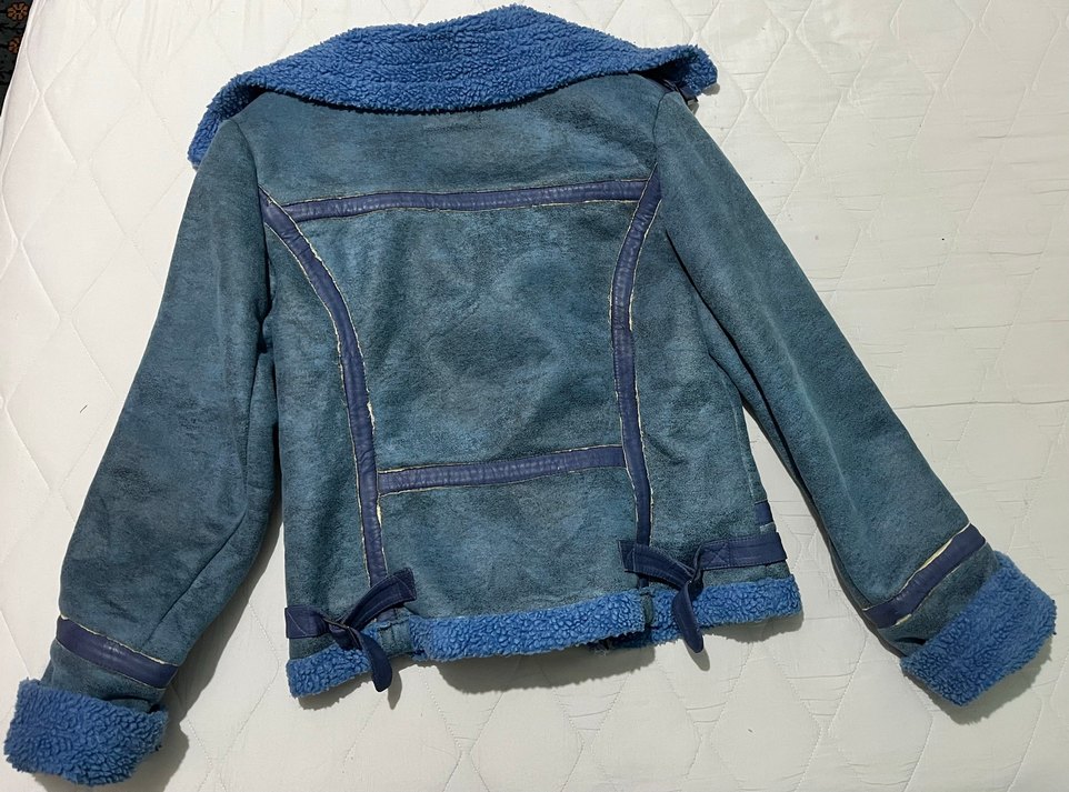 Mavi Süet Kadın Kürklü Ceket - Görsel 2