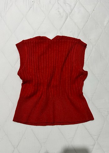 Kırmızı V Yaka Kolsuz Triko Kazak - Görsel 2