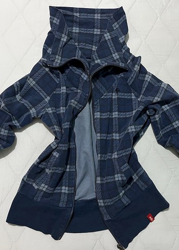 Gri Kapüşonlu Ekose Desenli Rahat Ceket - Görsel 2