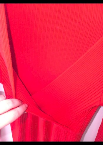 Kırmızı V Yaka Uzun Kollu Triko Elbise (s-m) - Görsel 8