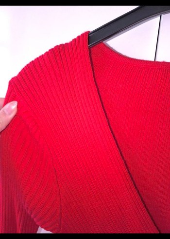 Kırmızı V Yaka Uzun Kollu Triko Elbise (s-m) - Görsel 7