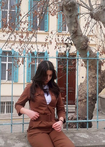 Trendyolmilla Kahverengi Kot Tulum - Görsel 4