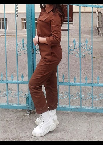 Trendyolmilla Kahverengi Kot Tulum - Görsel 5