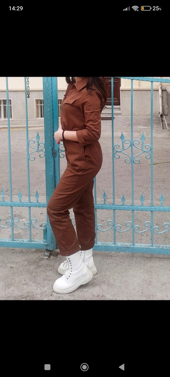 Trendyolmilla Kahverengi Kot Tulum - Görsel 5