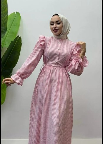 Pembe Piliseli Uzun Bohem Elbise (Tesettür) - Görsel 2
