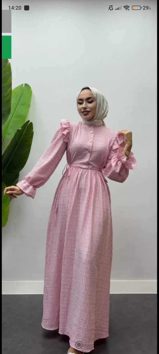 Pembe Piliseli Uzun Bohem Elbise (Tesettür) - Görsel 2