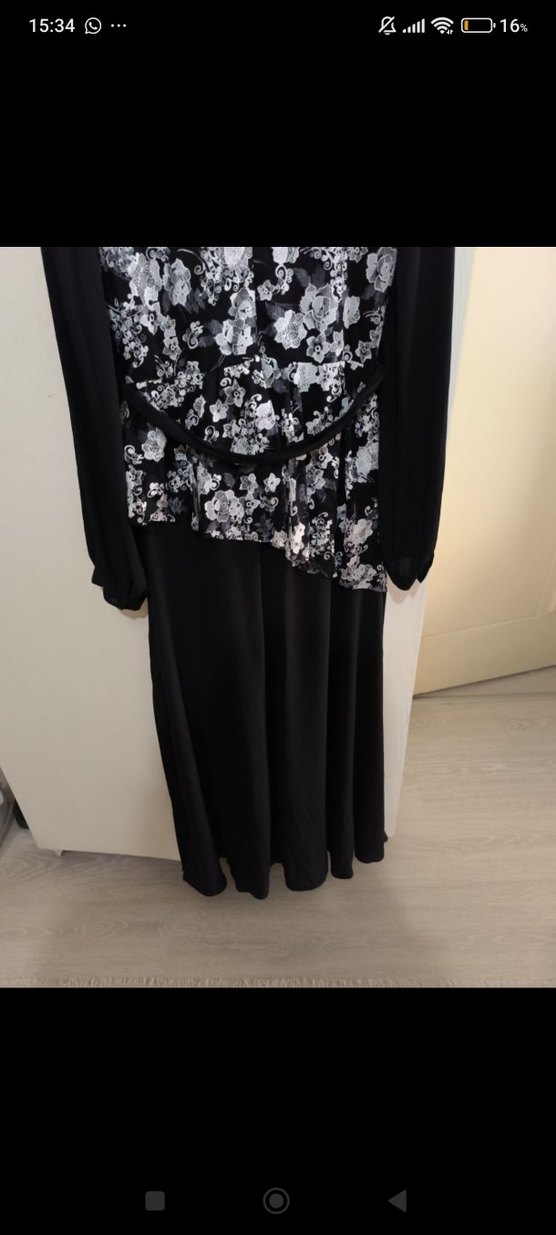 Uzun Kollu Siyah Çiçekli Uzun Elbise (Tesettür) - Görsel 5