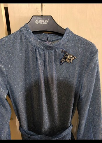 Kadın Tesettür Mavi Simli Abiye - Görsel 3