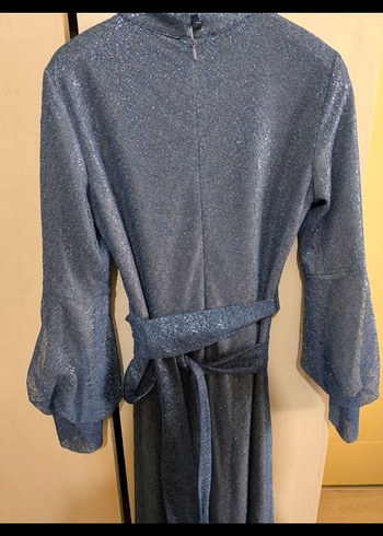 Kadın Tesettür Mavi Simli Abiye - Görsel 6