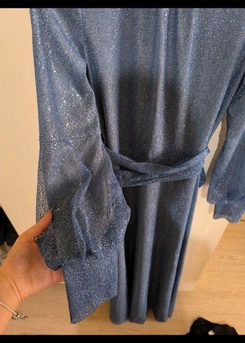 Kadın Tesettür Mavi Simli Abiye - Görsel 4