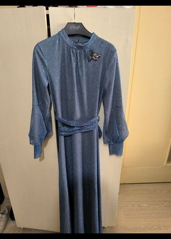 Kadın Tesettür Mavi Simli Abiye - Görsel 2