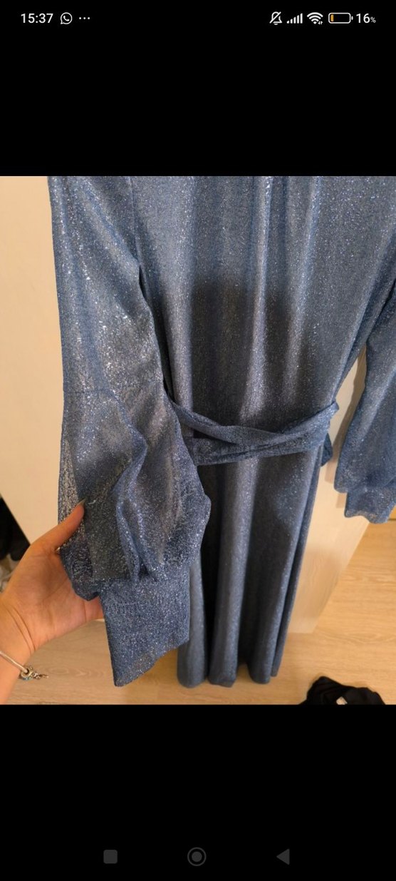 Kadın Tesettür Mavi Simli Abiye - Görsel 4