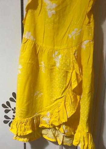 LC Waikiki Sarı Kız Çocuk Fırfırlı Keten Elbise