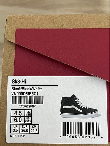 36 Beden siyah Renk Vans Sk8-Hi