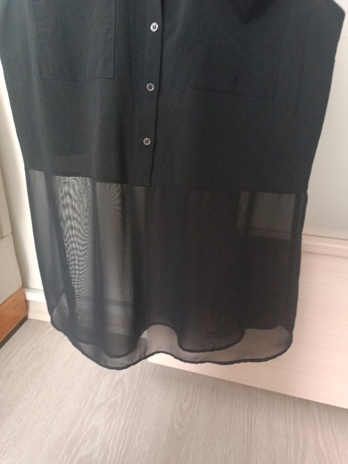 Düğmeli Siyah Kolsuz Kadın Gömlek - Görsel 5