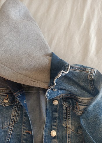 xs Beden gri Renk Mavi Jeans Kapüşonlu Gri Denim Kadın Ceket