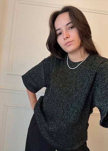 Zara Siyah Simli Tişört