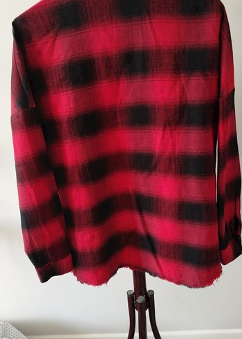 Kırmızı Siyah Desenli Boncuklu Salaş Gömlek - Görsel 5