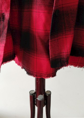 Kırmızı Siyah Desenli Boncuklu Salaş Gömlek - Görsel 7