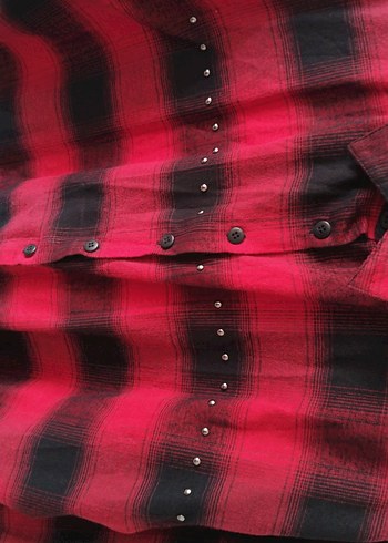 Kırmızı Siyah Desenli Boncuklu Salaş Gömlek - Görsel 2