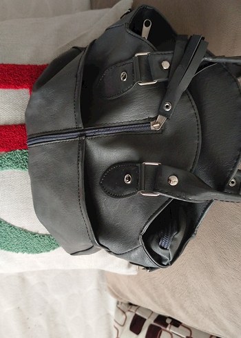 Gri Deri Kadın Çanta Püsküllü - Görsel 2