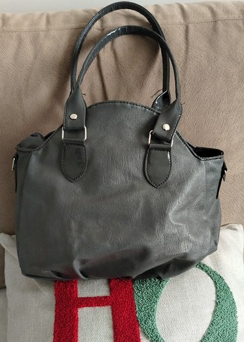 Gri Deri Kadın Çanta Püsküllü - Görsel 3