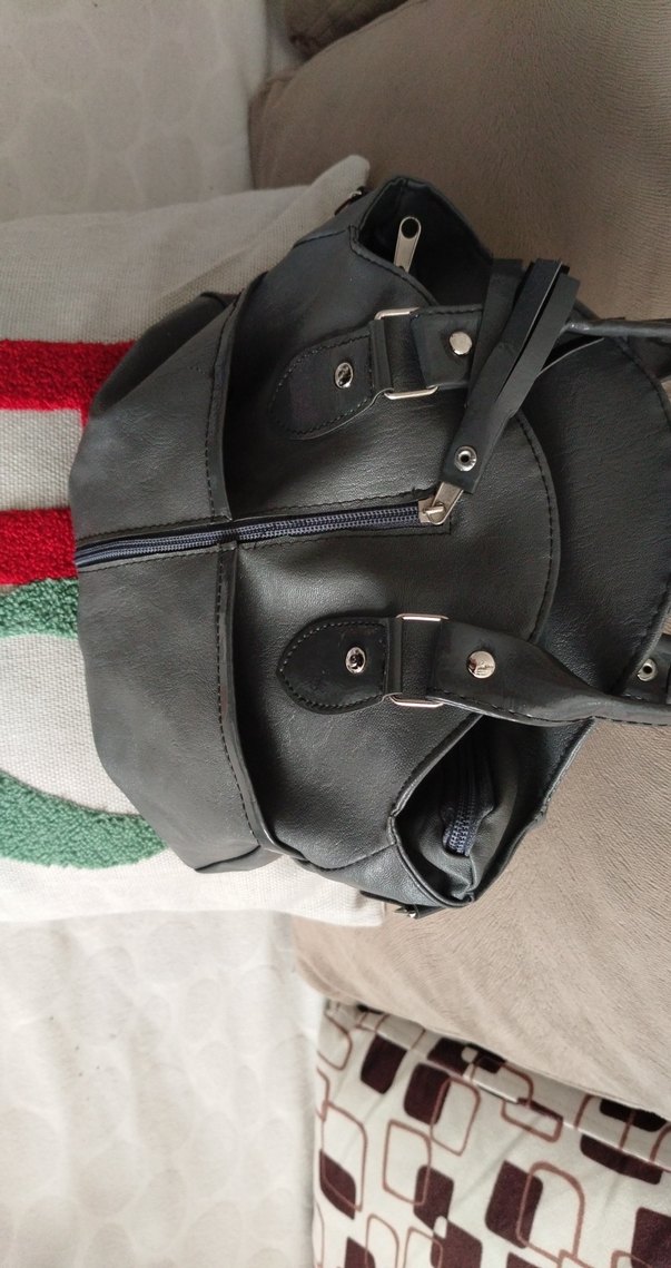 Gri Deri Kadın Çanta Püsküllü - Görsel 2