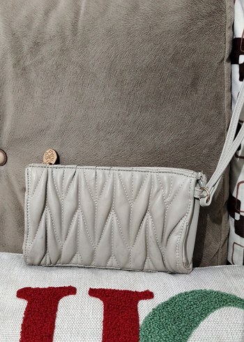 Gri Süet Fermuarlı Kadın Portföy Cüzdan/El Çantası - Görsel 2