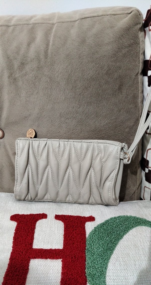 Gri Süet Fermuarlı Kadın Portföy Cüzdan/El Çantası - Görsel 2