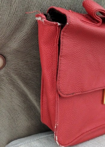 Kırmızı Deri Kadın Çanta Tokalı - Görsel 3