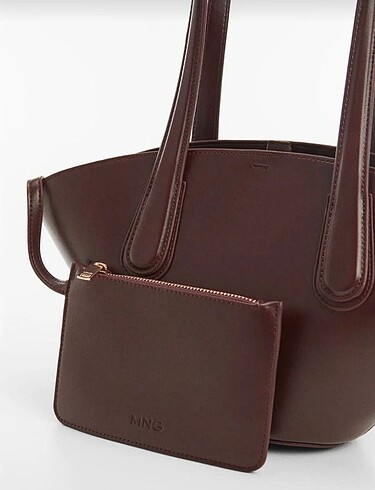  Beden kahverengi Renk Mango deri görünümlü shopper çanta