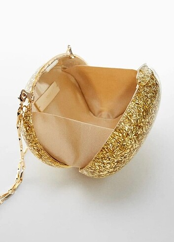 Beden altın Renk OrjMango Gold oval zincirli clutch çanta