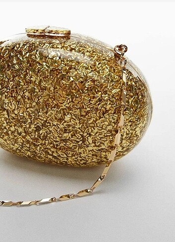 Beden OrjMango Gold oval zincirli clutch çanta