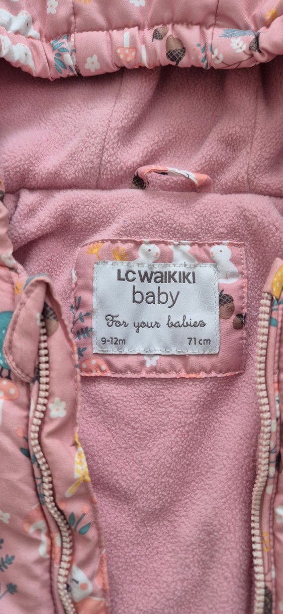 Pembe Desenli Bebek Kız Tulumu,  Kapüşonlu - Görsel 2